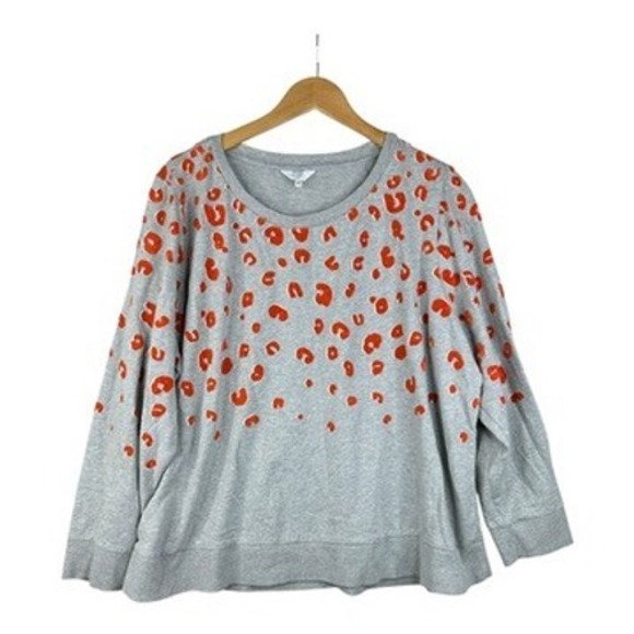 Crown &Ivy Textured Leopard Print Crewneck Pullover size 3X Gray/Orange - Picture 1 of 7